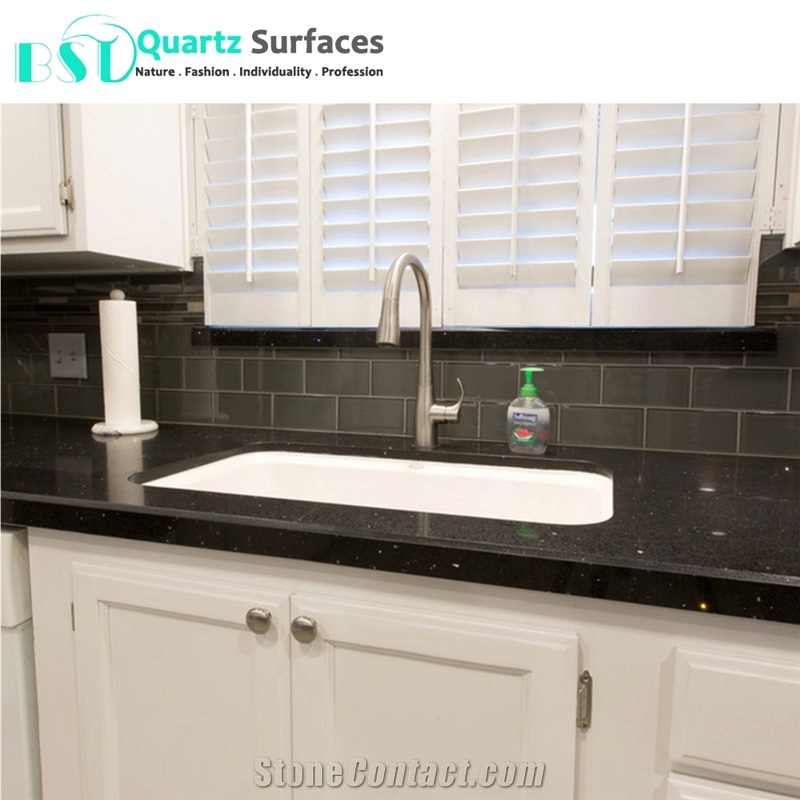 Black Starlight Quartz Slabs for Shower Surrounds