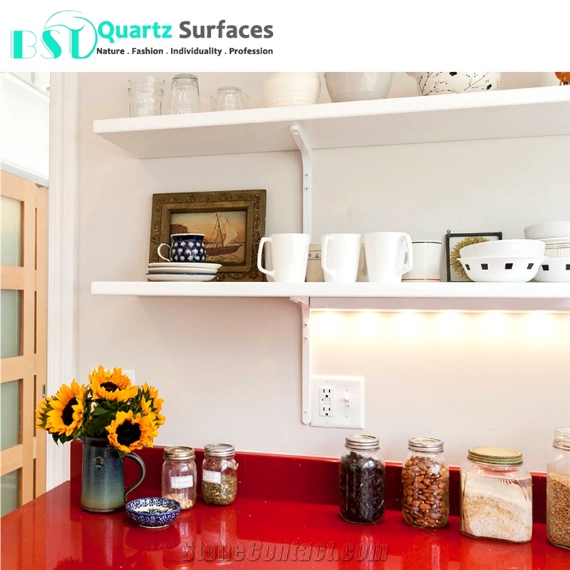 Red Sparkle Quartz Stone Slab for Countertops