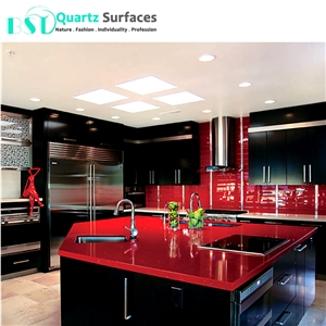 Red Sparkle Quartz Stone Slab for Countertops