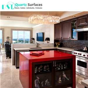 Red Sparkle Quartz Stone Slab for Countertops