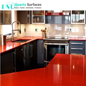 Red Sparkle Quartz Stone Slab for Countertops