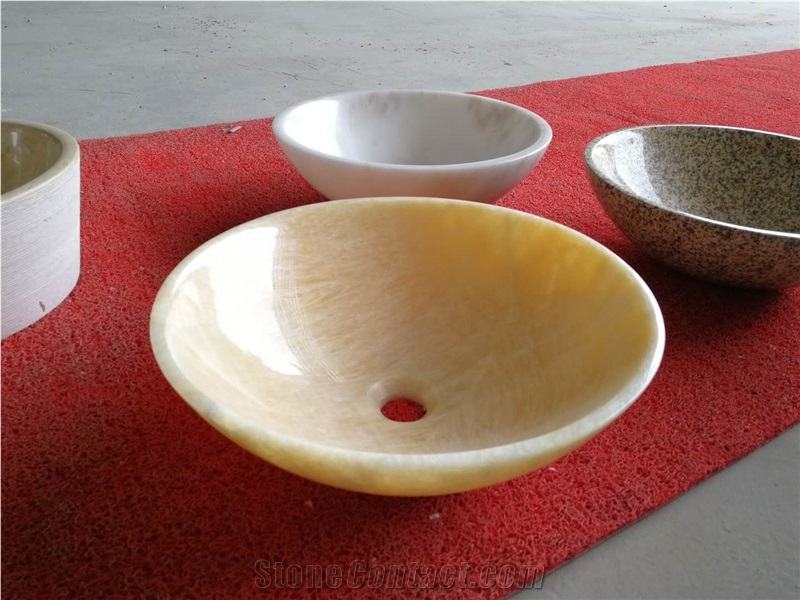 Rosin Yellow Honey Onyx Vessel Round Sink Bowls
