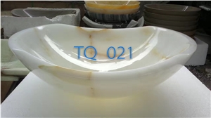 White Onyx Stone Wash Basin Design for Bathroom