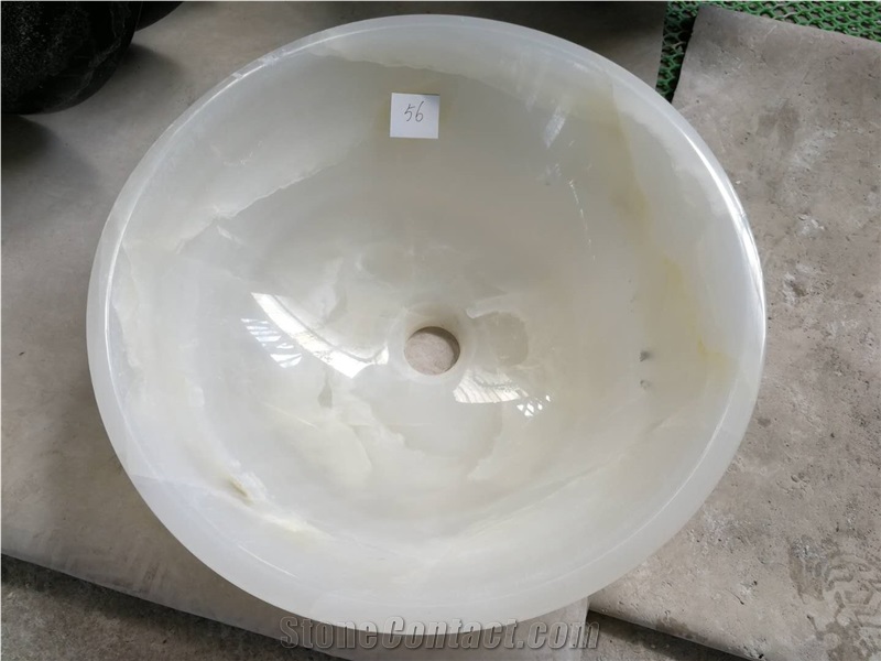 White Onyx Stone Wash Basin Design for Bathroom