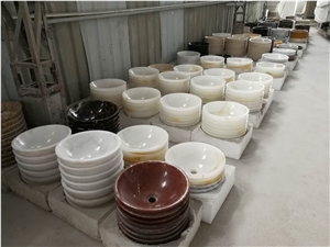 White Onyx Stone Wash Basin Design for Bathroom