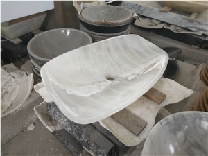 White Onyx Stone Wash Basin Design for Bathroom