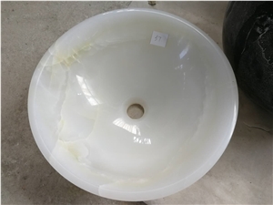White Onyx Stone Wash Basin Design for Bathroom