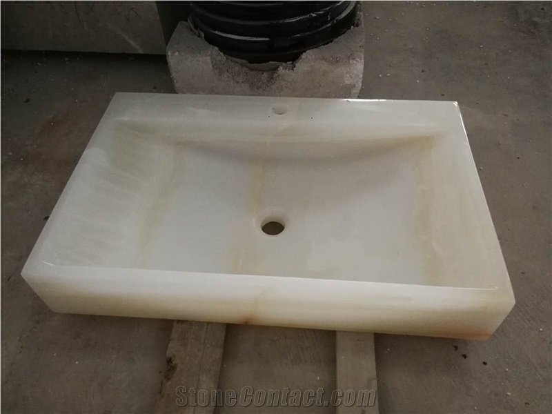 White Onyx Stone Wash Basin Design for Bathroom