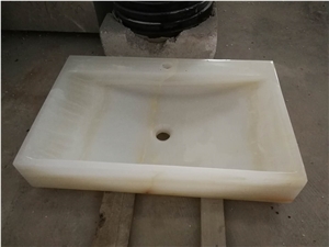 White Onyx Stone Wash Basin Design for Bathroom