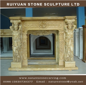 Sculpture Fireplace Mantel Handcarved Mantel