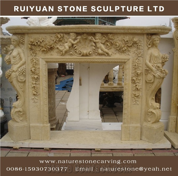 Sculpture Fireplace Mantel Handcarved Mantel