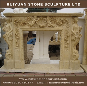 Sculpture Fireplace Mantel Handcarved Mantel