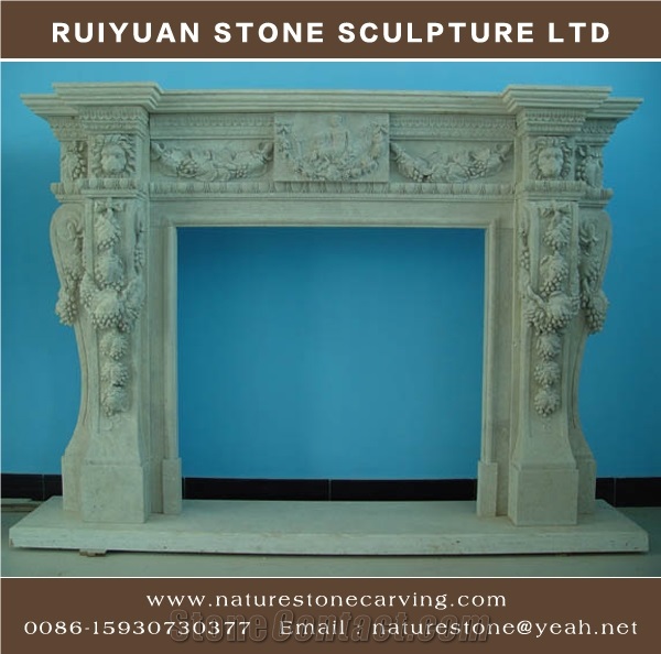Sculpture Fireplace Mantel Handcarved Mantel