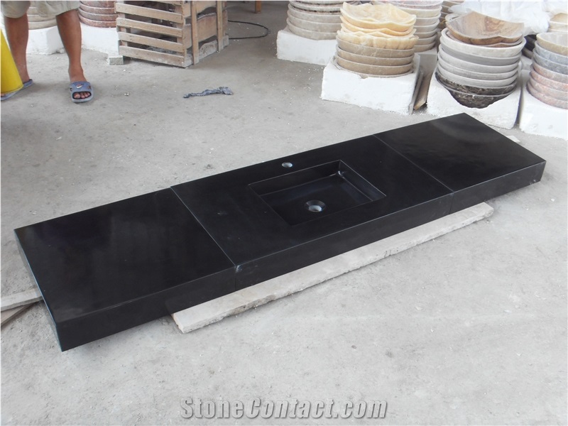 Absolute Black Granite Bathroom Console Sinks