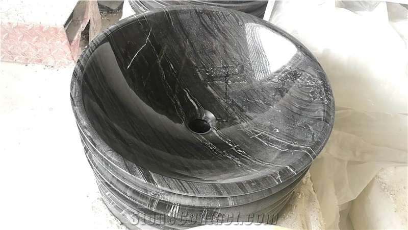 Ancient Wooden Marble Bathroom Round Vessel Sink