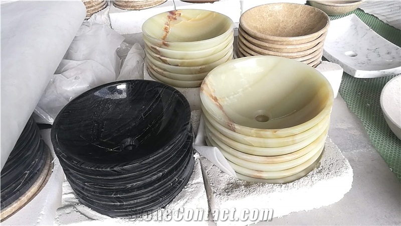 Ancient Wooden Marble Bathroom Round Vessel Sink