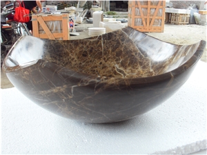 Arched Edges Dark Emperador Marble Vessel Sink