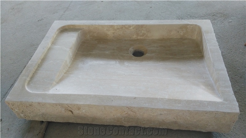 Beige Travertine Bathroom Sinks Wash Basin
