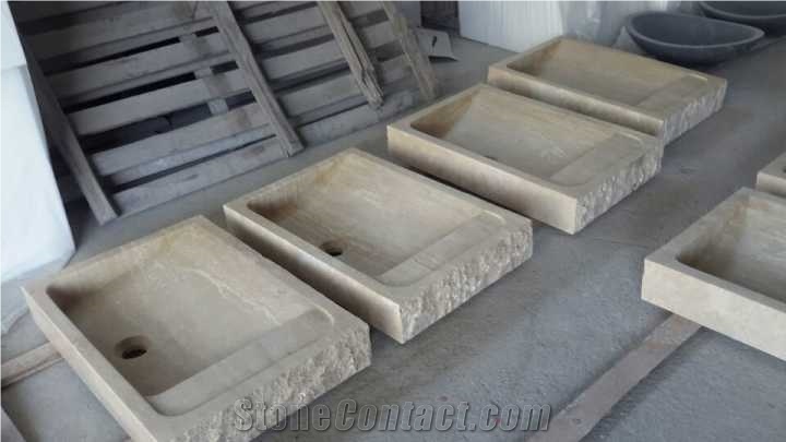 Beige Travertine Bathroom Sinks Wash Basin