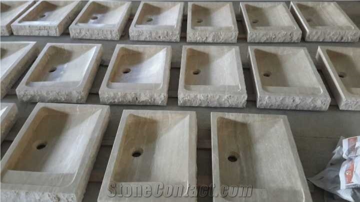 Beige Travertine Bathroom Sinks Wash Basin
