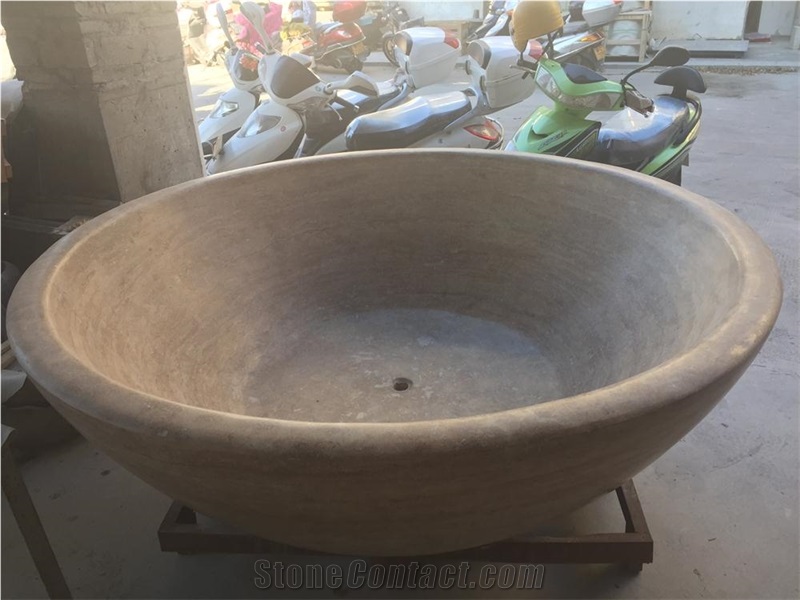 Beige Travertine Bathtub Free-Standing Bath Tubs