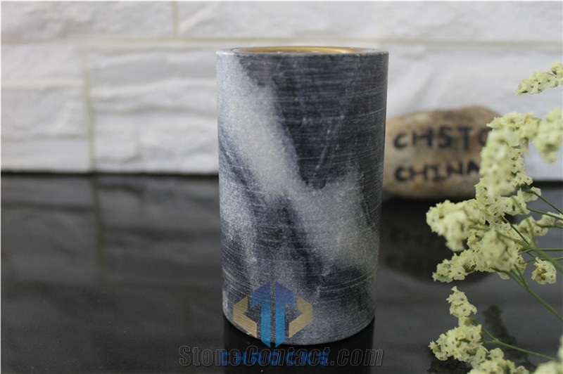 Black Cloud Marble Candle Holders and Toothbrush