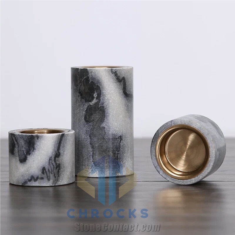 Black Cloud Marble Candle Holders and Toothbrush