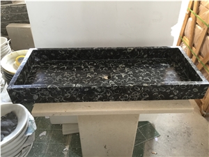 Black Sea Shell Marble Bathroom Double Vessel Sink