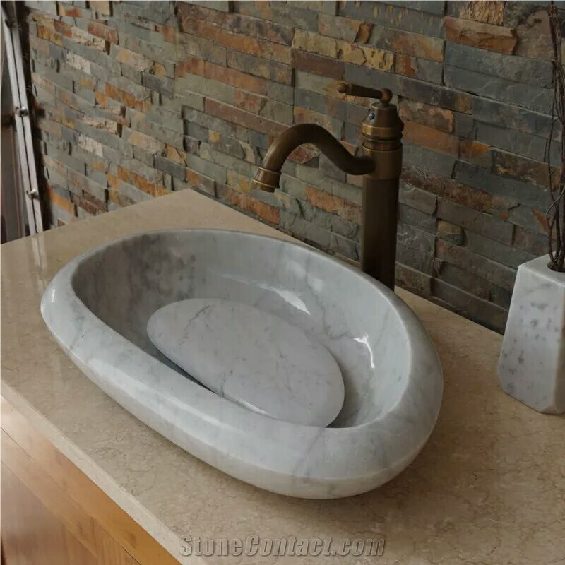 Carrara Marlbe Oval Vessel Sinks Bathroom Sinks