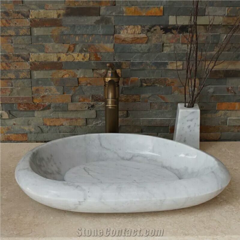 Carrara Marlbe Oval Vessel Sinks Bathroom Sinks