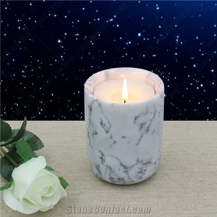 Carrara White Marble Candle Holder Bath Accessorry