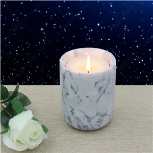 Carrara White Marble Candle Holder Bath Accessorry