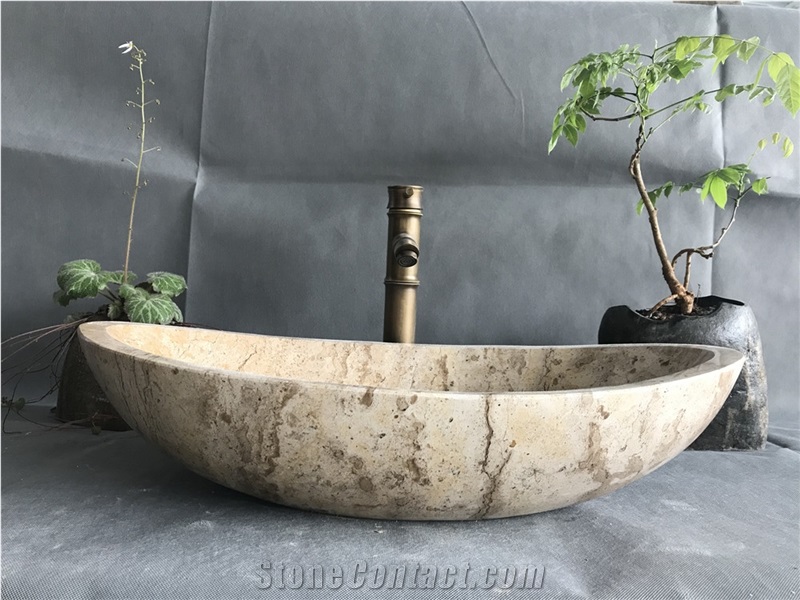 China Beige Travertine Bathroom Oval Sink