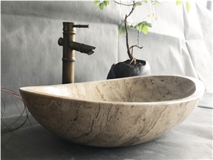 China Beige Travertine Bathroom Oval Sink