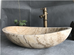 China Beige Travertine Bathroom Oval Sink
