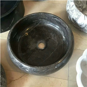 China Black Limestone Bathroom Vessel Round Sinks