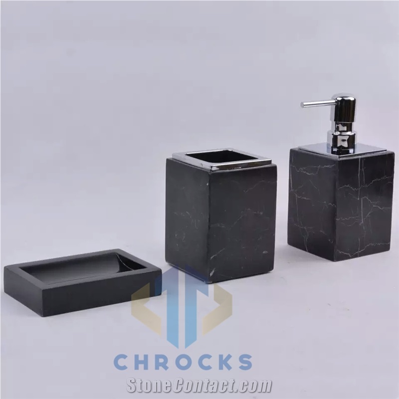 China Black Marble Bath Accessories,Stone Bath Set