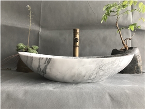 China Kalala White Marble Bath Oval Vessel Sinks