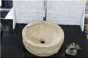 Chstone Yellow Sandstone Bath Round Vessel Sink