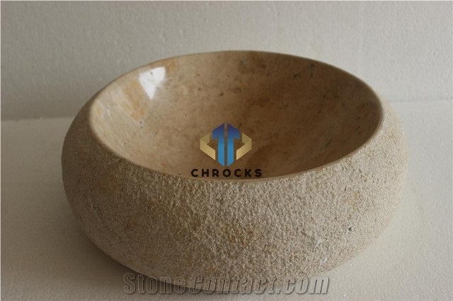 Classic Cream Marble Bathroom Round Wash Basin