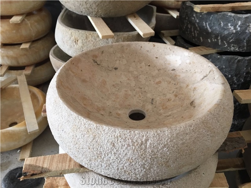 Classic Cream Marble Bathroom Round Wash Basin
