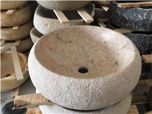 Classic Cream Marble Bathroom Round Wash Basin