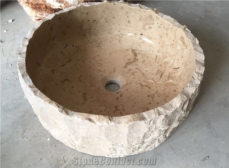 Classice Cream Marble Vessil Sink Stone Wash Basin