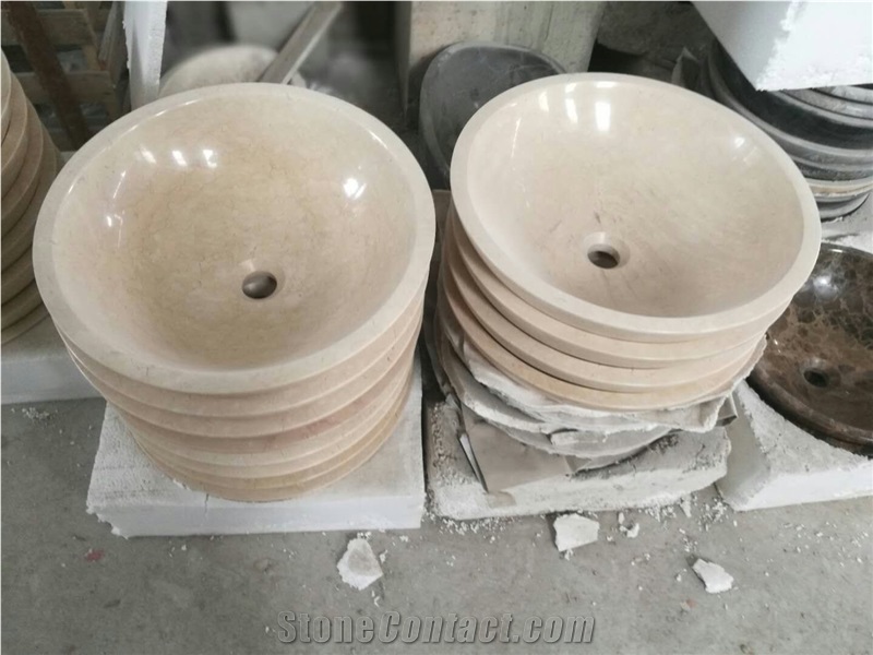 Cream Marble Sinks,Marble Wash Basins, Round Sinks