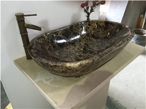 Dark Emperador Marble Bath Wash Oval Basin