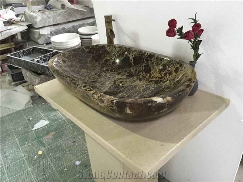Dark Emperador Marble Bath Wash Oval Basin