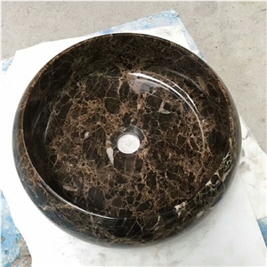Dark Emperador Marble Bathroom Round Wash Basin