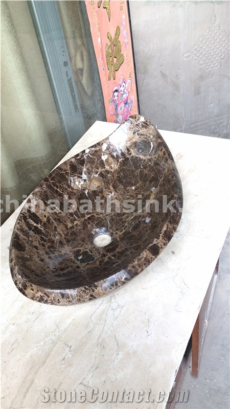 Dark Emperador Marble Sinks, Brown Marble Basins