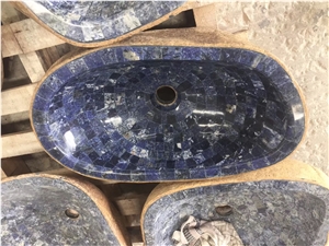 Fantasy Blue Marble Mosaic Sink River Stone Basin