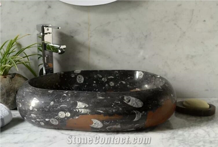Fossil Marble Sink, Black Marble Basin,Marble Sink